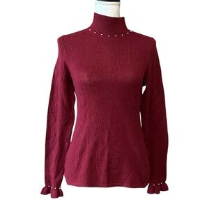 NWT Belldini Mock Neck Pointelle and Metal Stud Detail Sweater SZ M in Cranberry